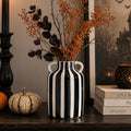 Black‑White Checkered Ceramic Vase with Handles