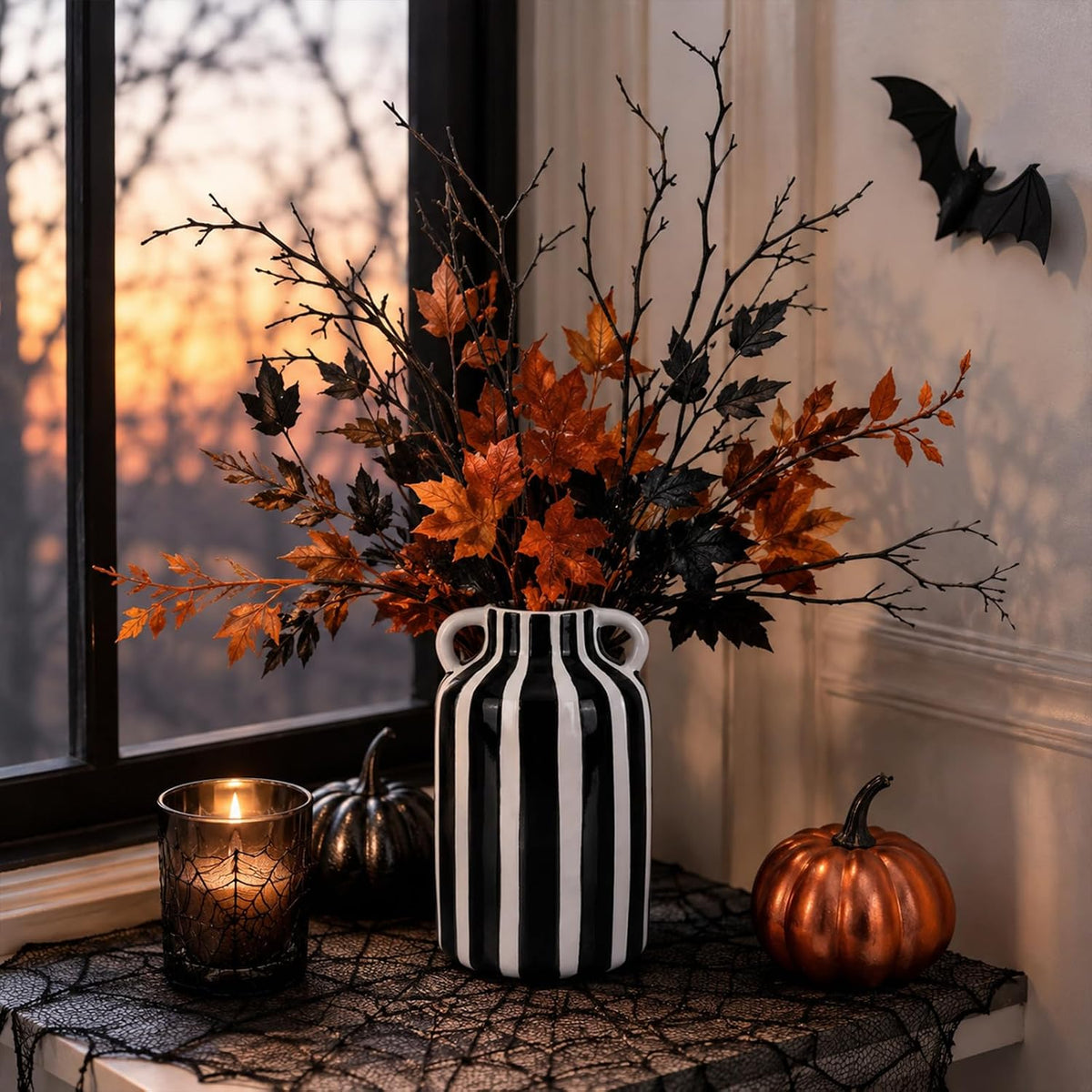 Black‑White Checkered Ceramic Vase with Handles
