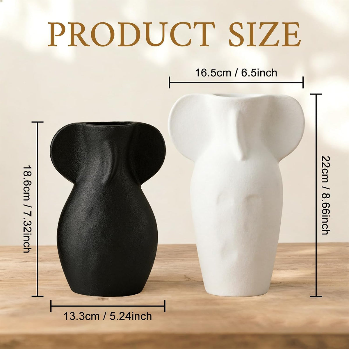 2‑Pack Black‑White Abstract Ceramic Body Vases