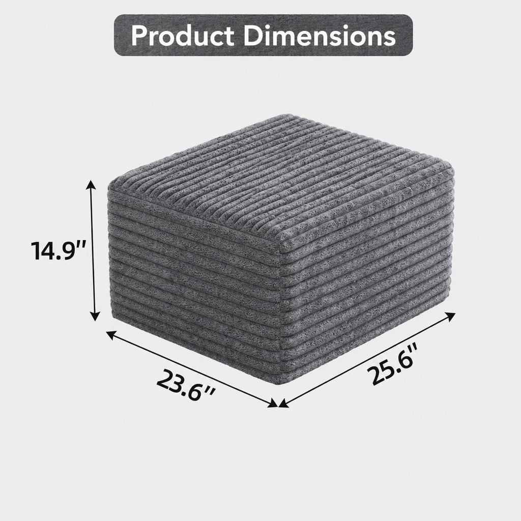 25.6" Dark Grey Corduroy Memory Foam Ottoman