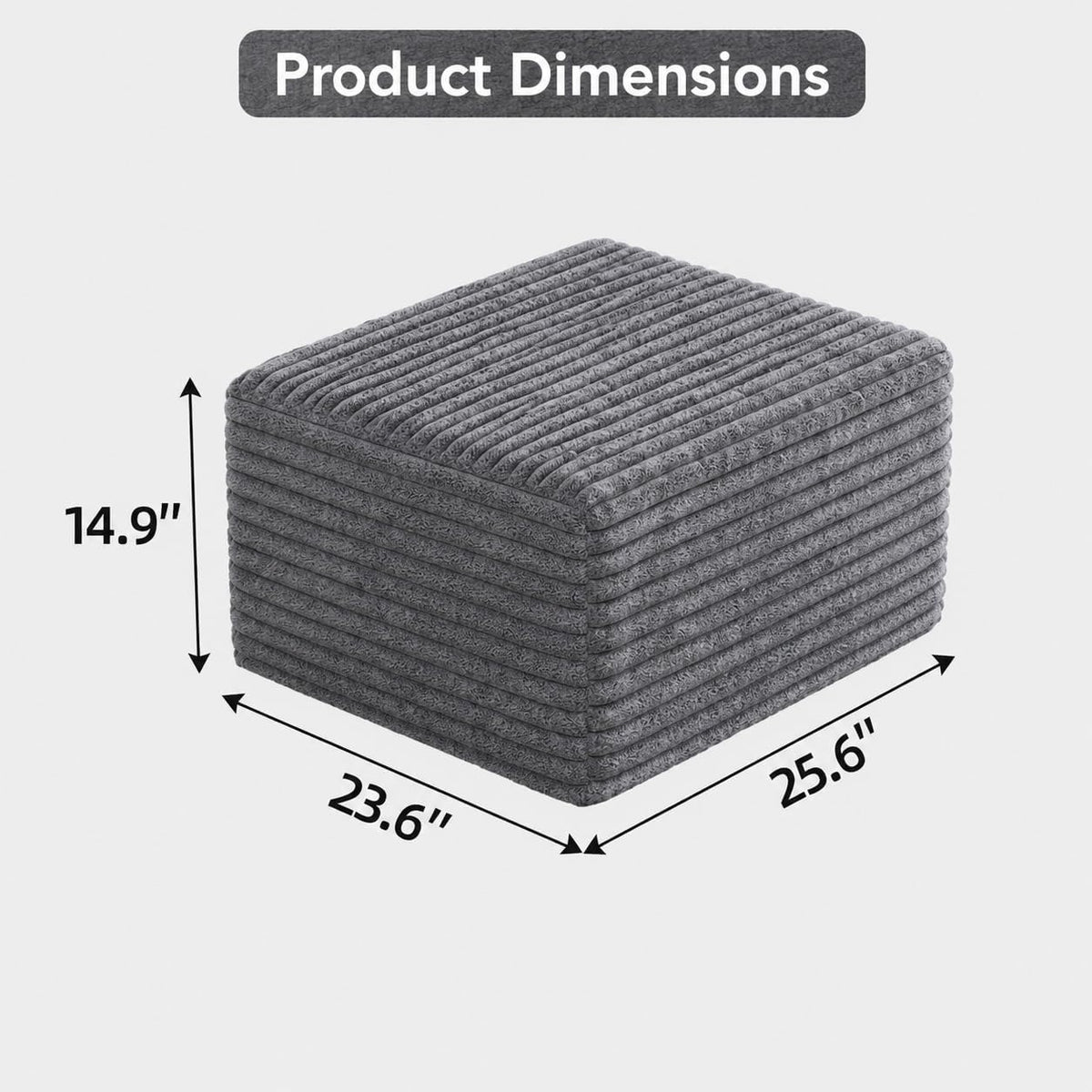 25.6" Dark Grey Corduroy Memory Foam Ottoman