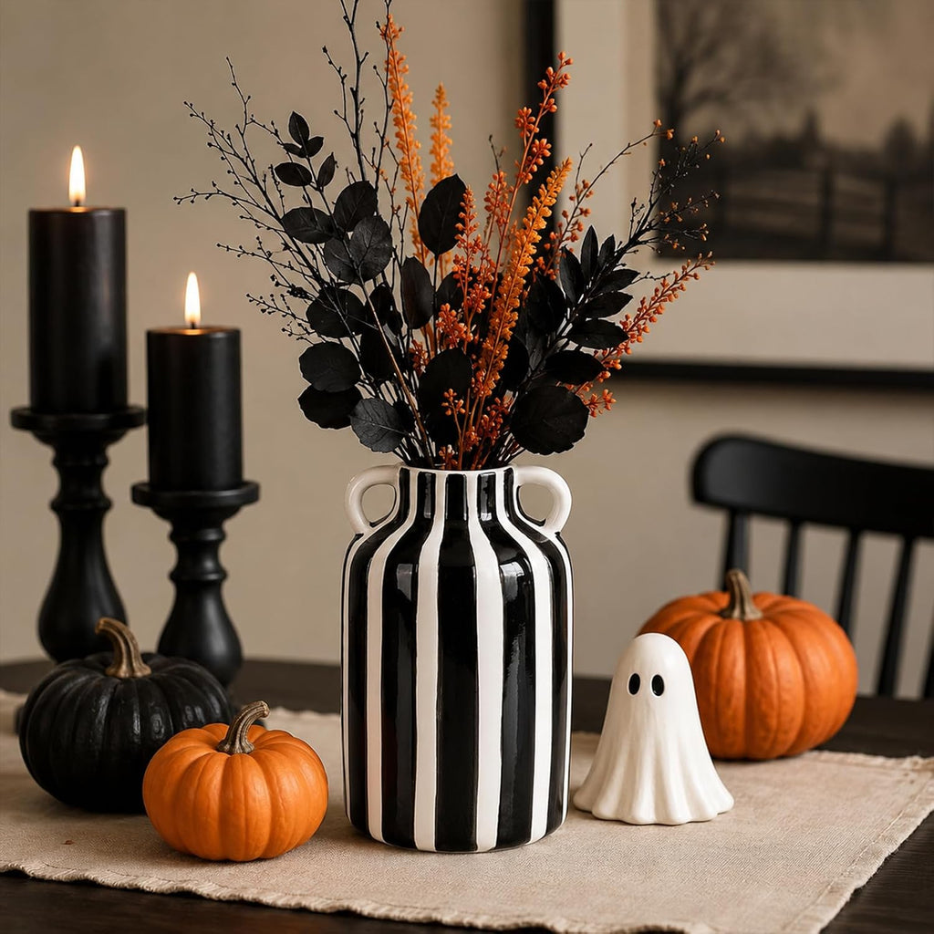 Black‑White Checkered Ceramic Vase with Handles