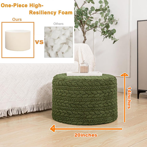 20"x14" Green Round Pouf Ottoman Foot Stool