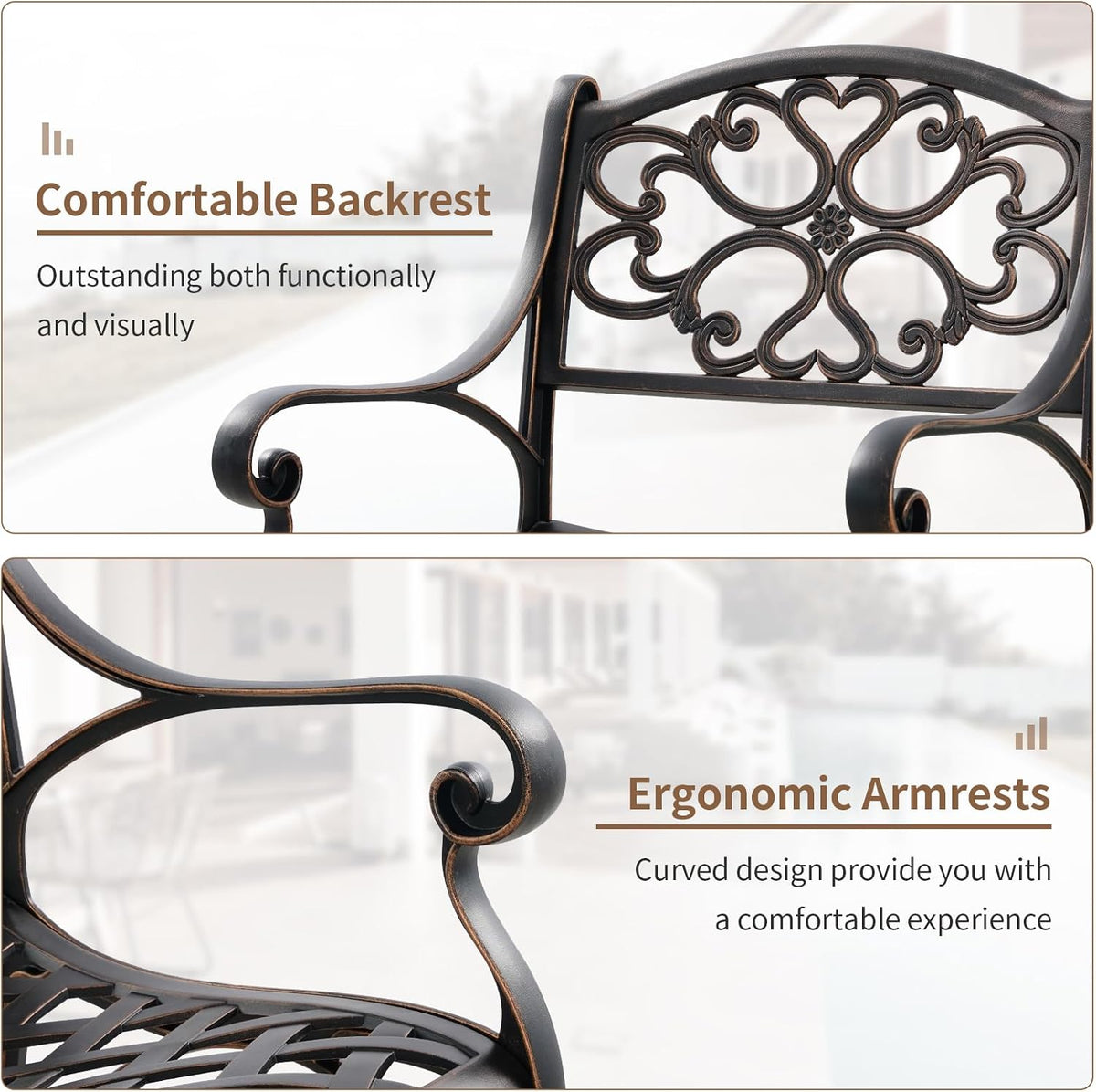 2‑Pack Armrest Cast Aluminum Bistro Chairs