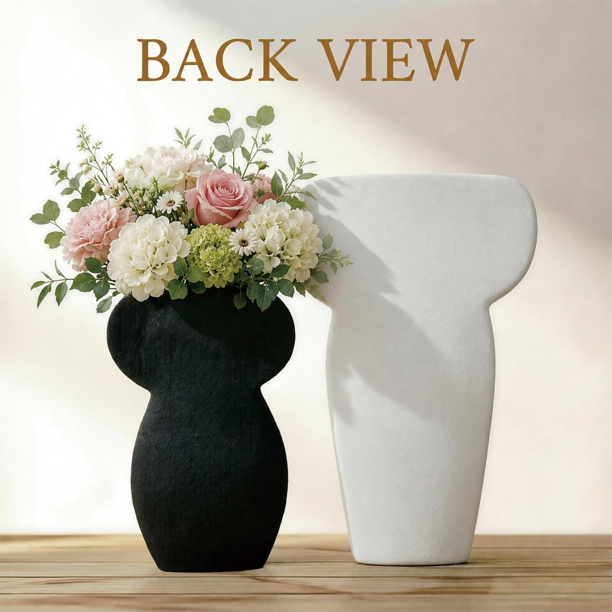 2‑Pack Black‑White Abstract Ceramic Body Vases