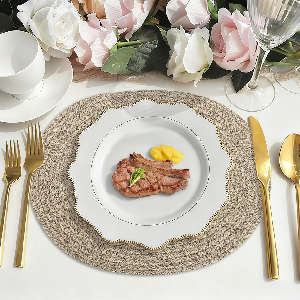 6Pcs Brown Cotton Rope Oval Woven Placemats