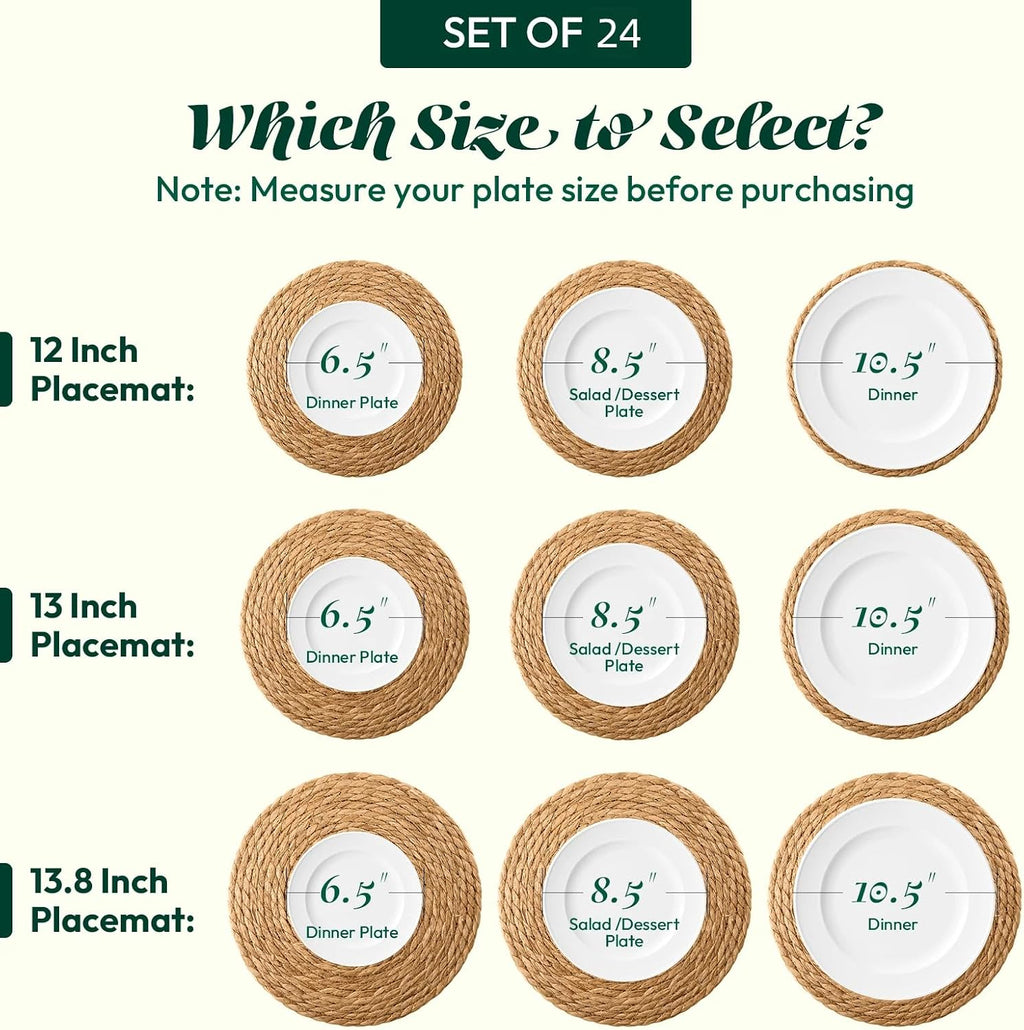13" Round Woven Placemats Set of 24, Heat Resistant Plate Chargers