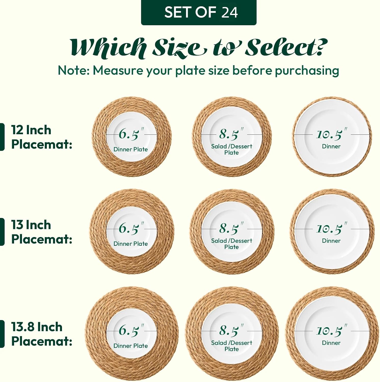 13" Round Woven Placemats Set of 24, Heat Resistant Plate Chargers