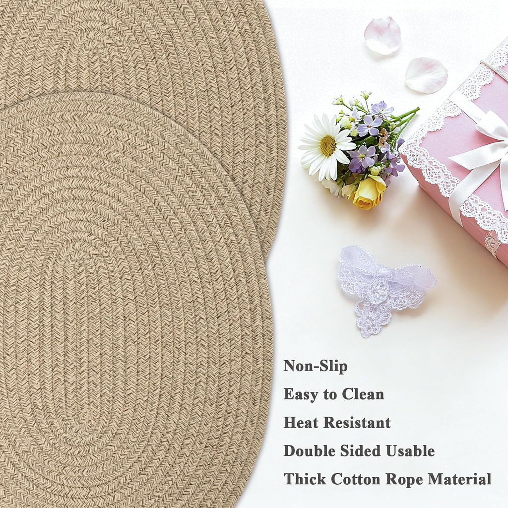 6Pcs Brown Cotton Rope Oval Woven Placemats
