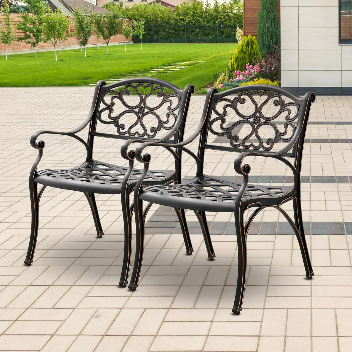 2‑Pack Armrest Cast Aluminum Bistro Chairs