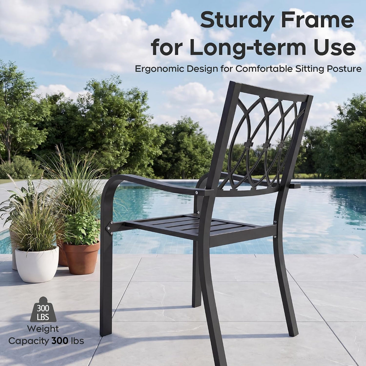 2‑Pack Vine Trellis Stackable Metal Patio Dining Chairs