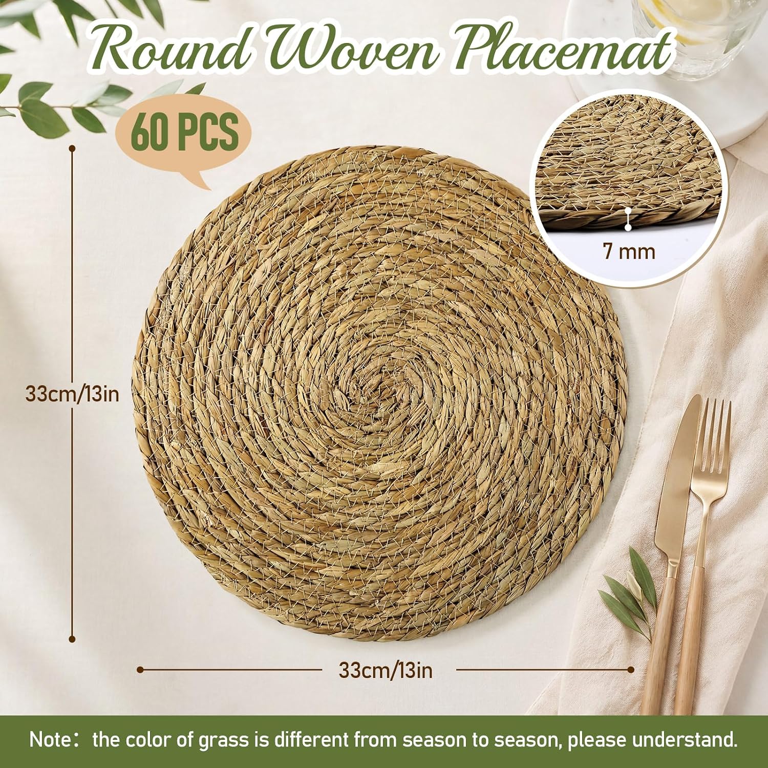60Pcs 13" Rattan Woven Round Placemats