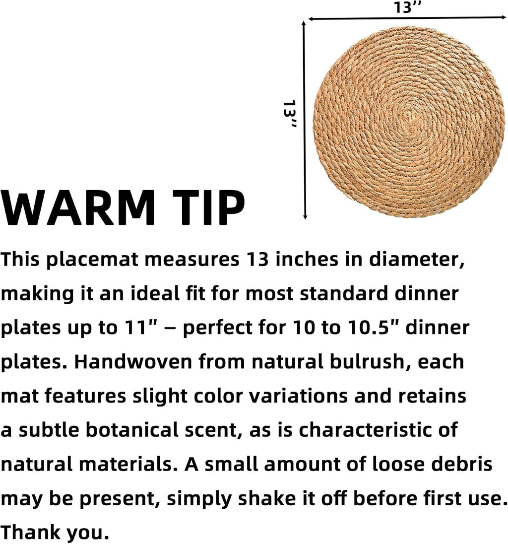 15Pcs 13" Cattail Woven Round Placemats