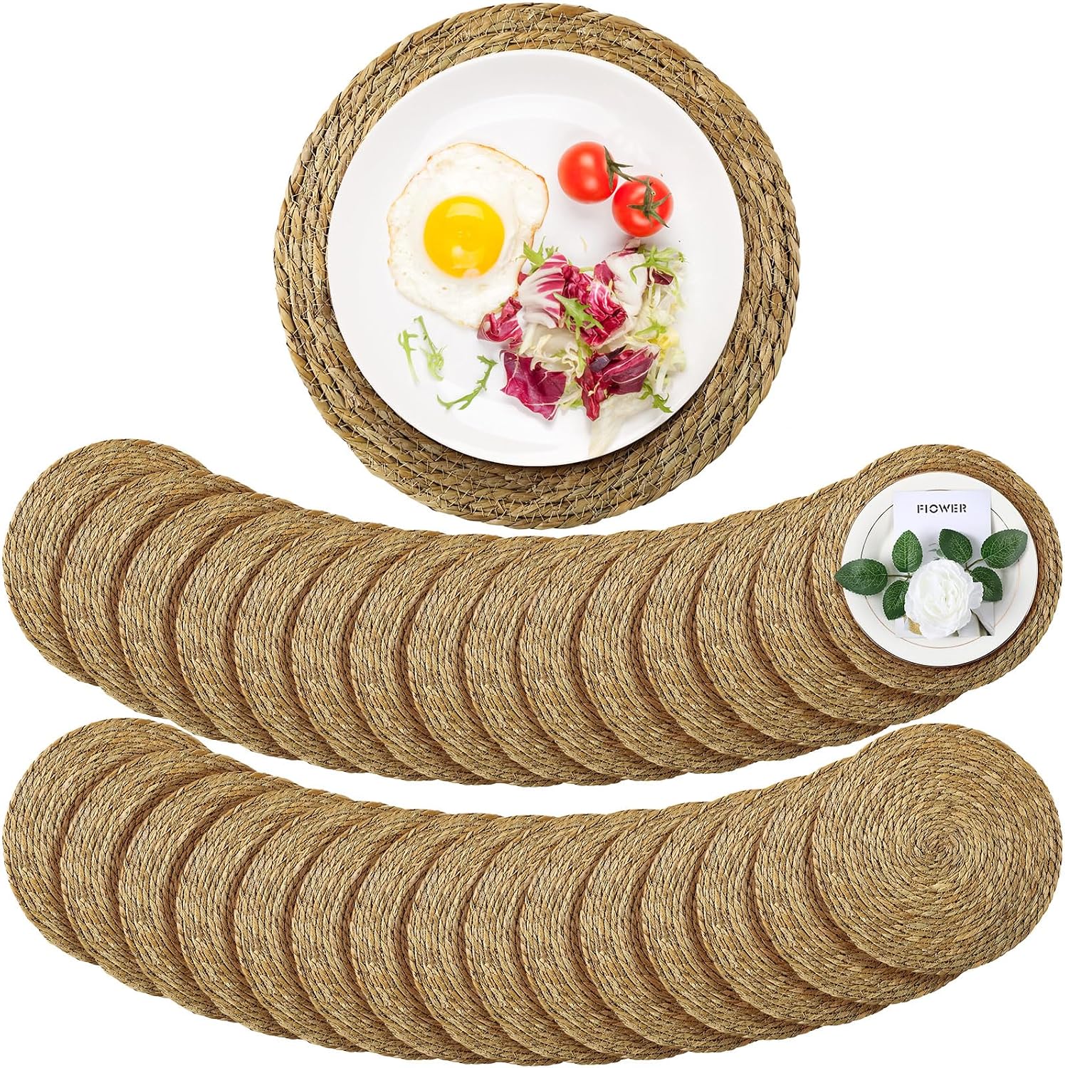 60Pcs 13" Rattan Woven Round Placemats