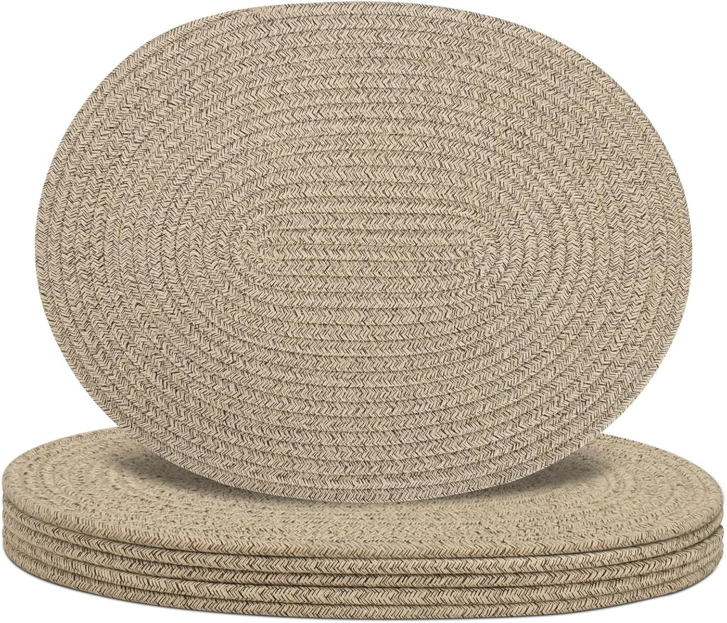 6Pcs Brown Cotton Rope Oval Woven Placemats