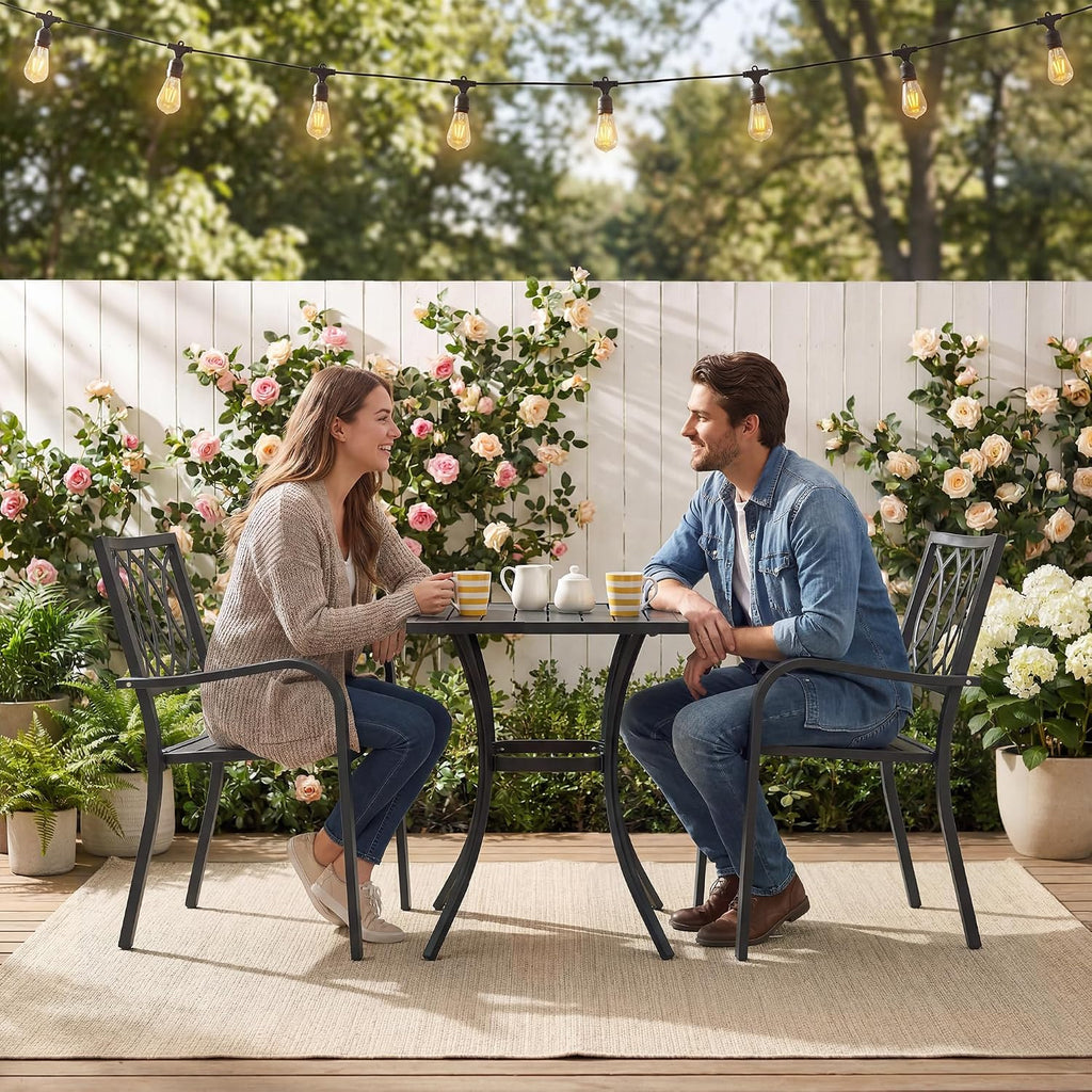 2‑Pack Vine Trellis Stackable Metal Patio Dining Chairs