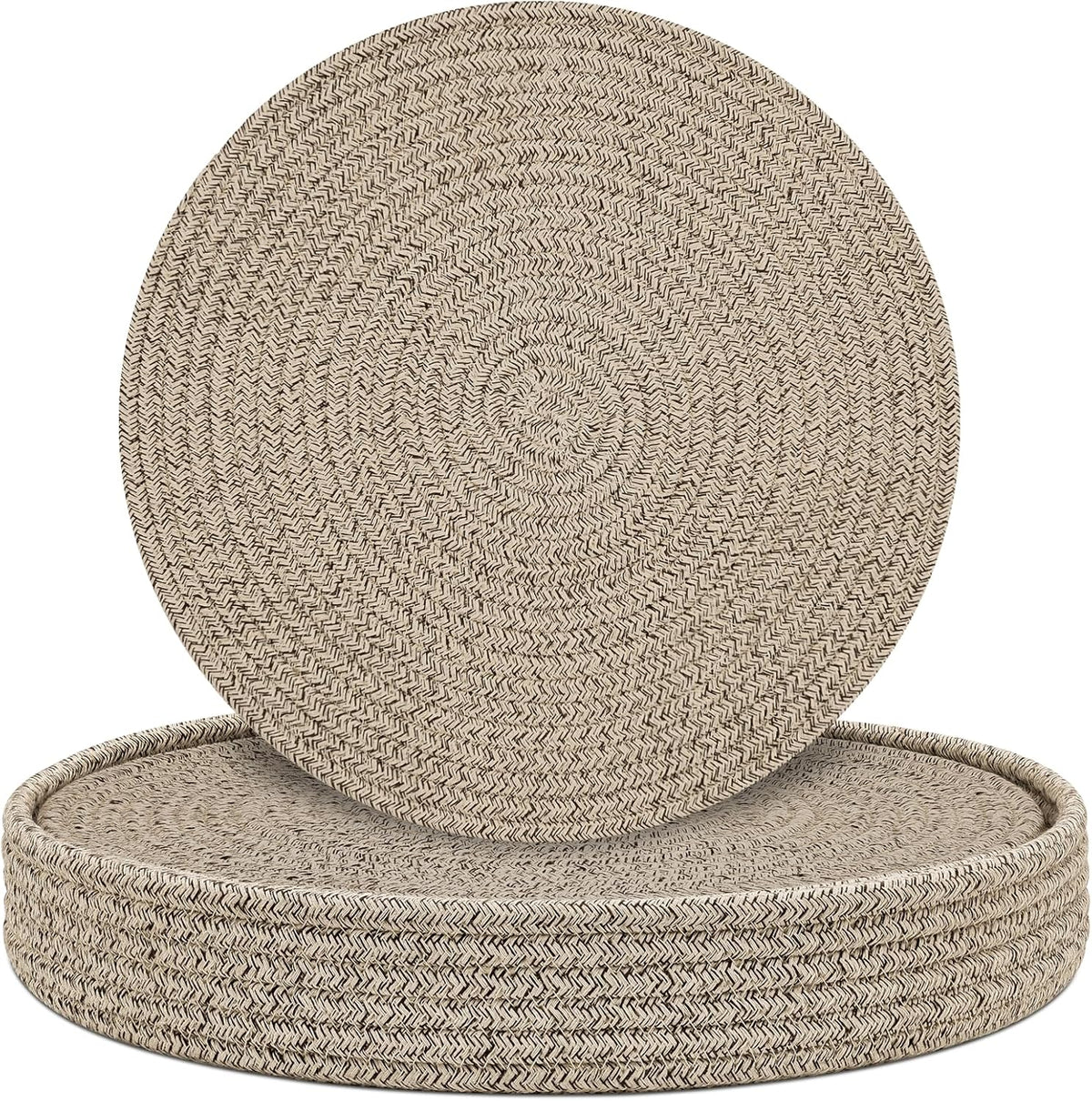 6Pcs 13" Brown Cotton Rope Round Placemats With Holder