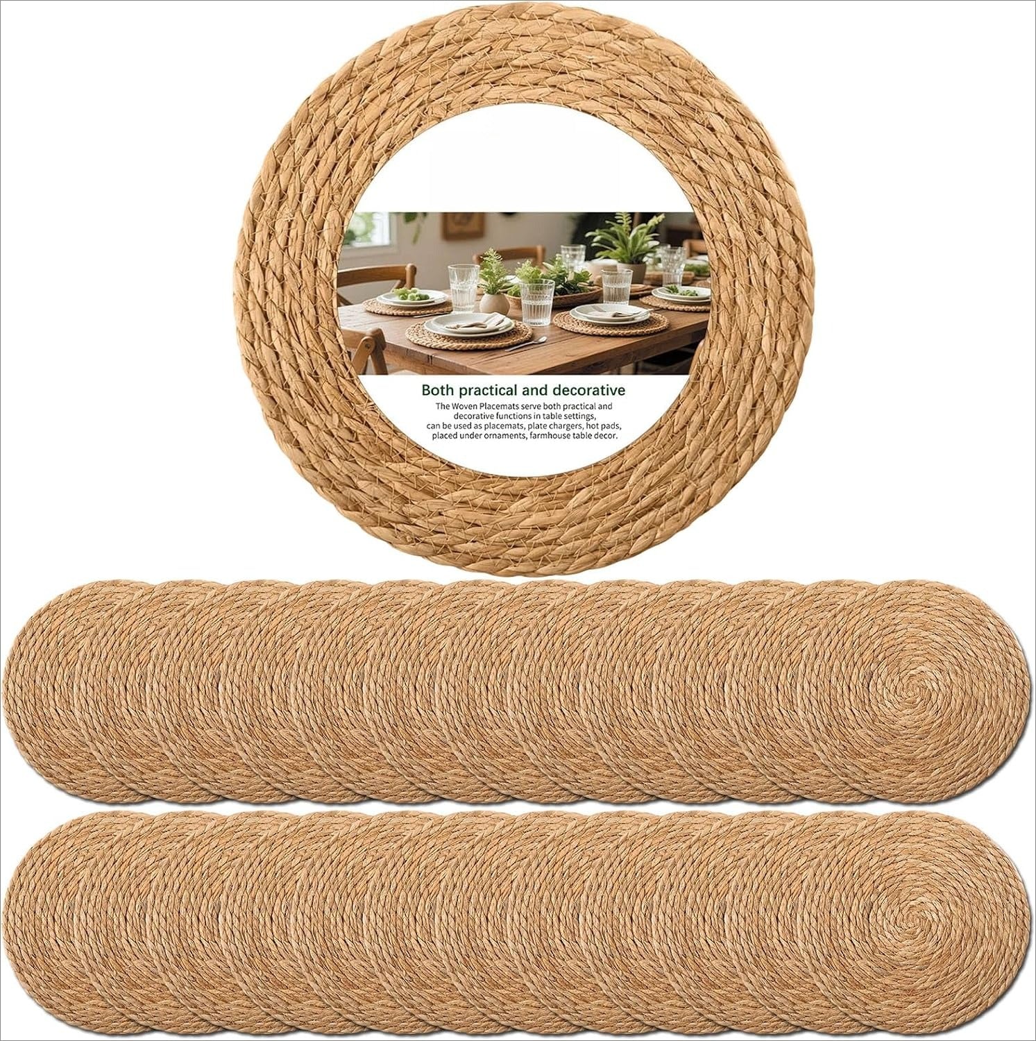 13" Round Woven Placemats Set of 24, Heat Resistant Plate Chargers