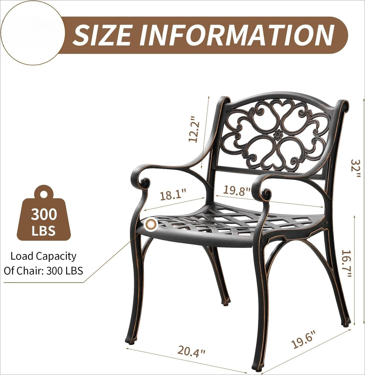 2‑Pack Armrest Cast Aluminum Bistro Chairs